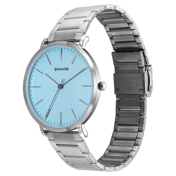 Sonata 77150SM02 Men Ascent Quartz Blue Dial Stainless Steel Watch
