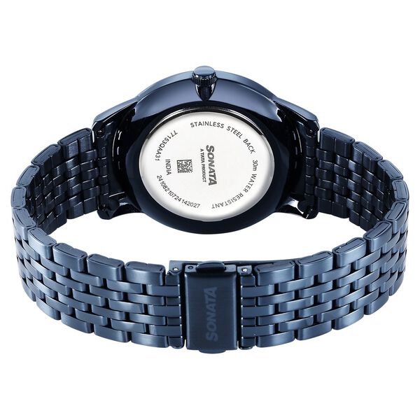 Sonata 77153QM01 Quartz Analog Blue Dial Stainless Steel Watch for Men