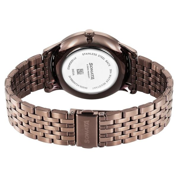 Sonata 77153QM02 Quartz Analog Brown Dial Stainless Steel Watch for Men