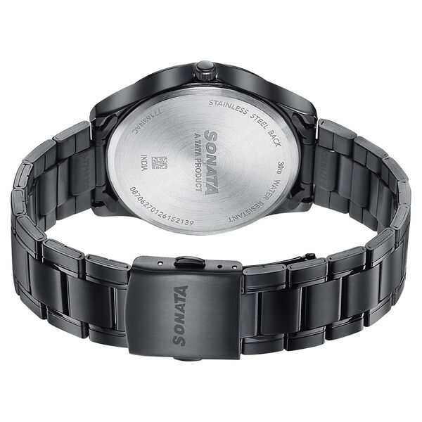 Sonata 77163NM02 Axis Quartz Analog Multifunction Black Dial Black Metal Strap Men's Watch