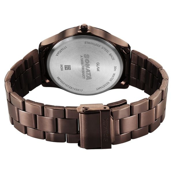 Sonata 77163QM01W Men’s Brown Dial Gold-Tone Metal Analog Quartz Watch