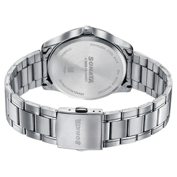 Sonata 77163SM03 Axis Quartz Analog Multifunction Silver Dial Silver Stainless Steel Men's Watch