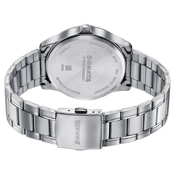 Sonata 77163SM04 Axis Quartz Analog Multifunction Green Dial Silver Stainless Steel Men's Watch