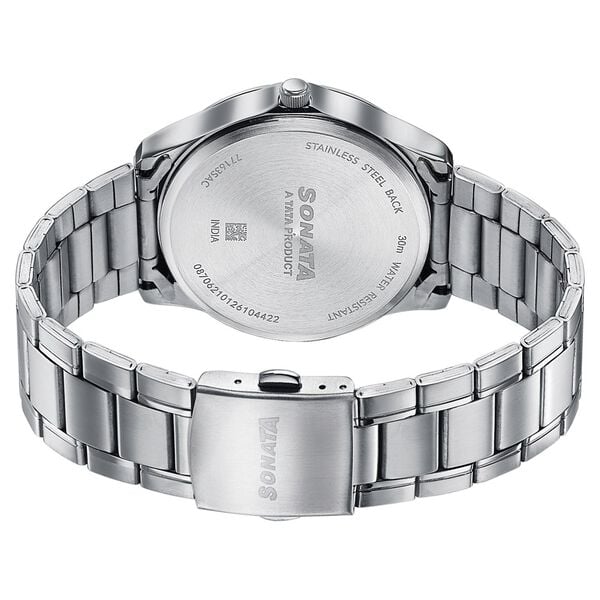 Sonata 77163SM05 Axis Quartz Analog Multifunction Blue Dial Silver Stainless Steel Men's Watch