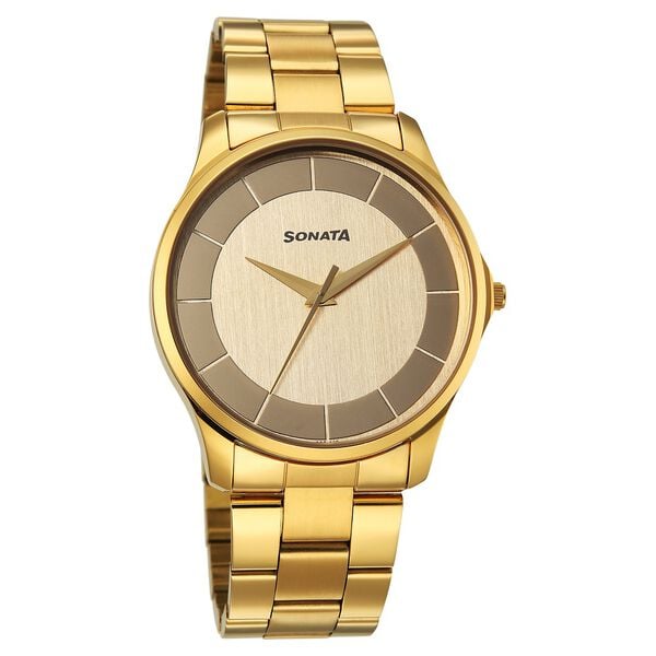 Sonata 77163YM02W Men’s Multicoloured Dial Golden Stainless Steel Analog Quartz Watch