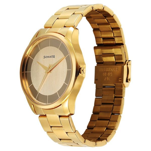 Sonata 77163YM02W Men’s Multicoloured Dial Golden Stainless Steel Analog Quartz Watch