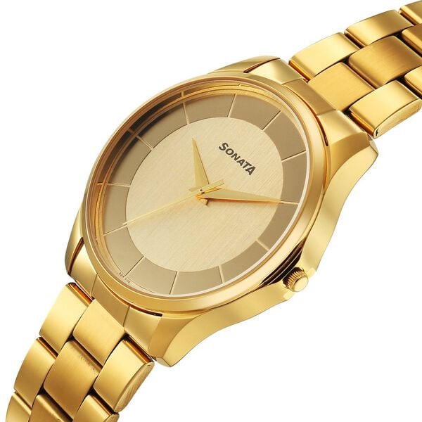 Sonata 77163YM02W Men’s Multicoloured Dial Golden Stainless Steel Analog Quartz Watch