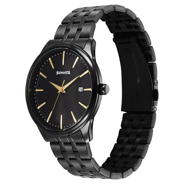 Sonata 77166NM01 Eternia Quartz Analog Black Dial Metal Strap Men’s Watch