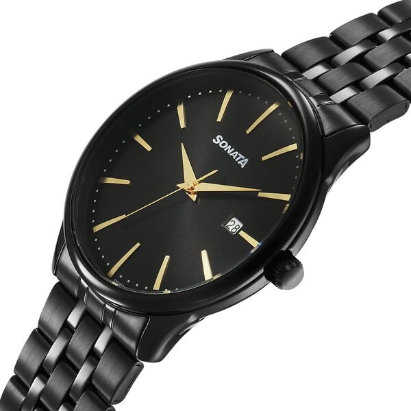 Sonata 77166NM01 Eternia Quartz Analog Black Dial Metal Strap Men’s Watch