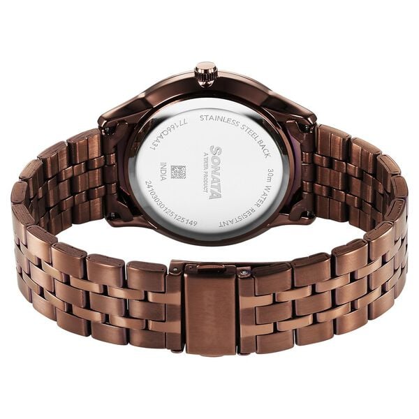 Sonata 77166QM01 Eternia Men’s Quartz Analog Brown Dial Stainless Steel Watch