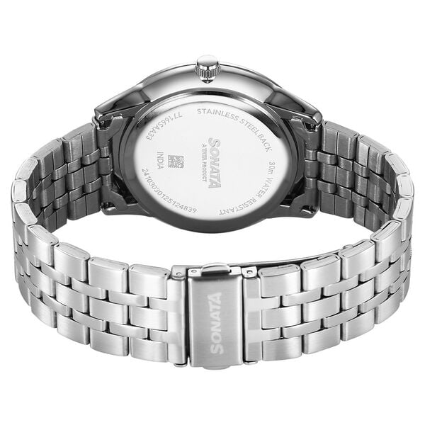 Sonata 77166SM02 Eternia Quartz Analog with Date Men Watch with Green Dial and Silver Metal Strap