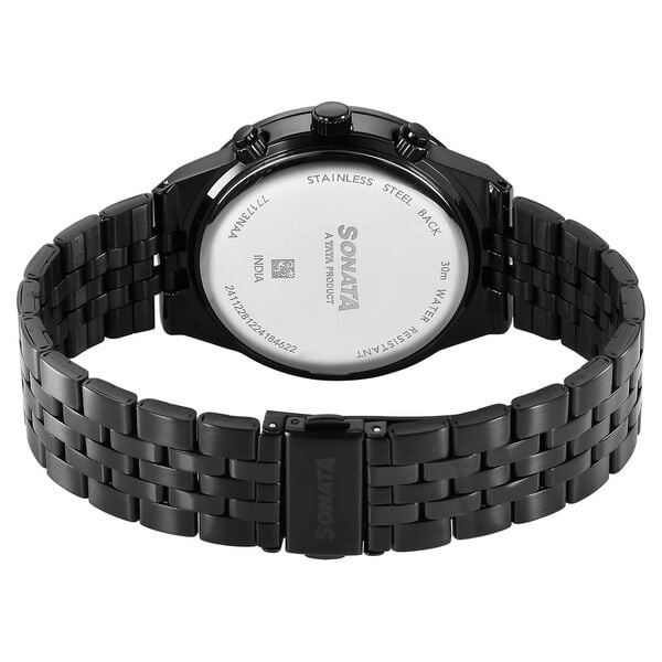 Sonata 77173NM01 Men Eternia Quartz Multifunction Black Dial Metal Strap Watch