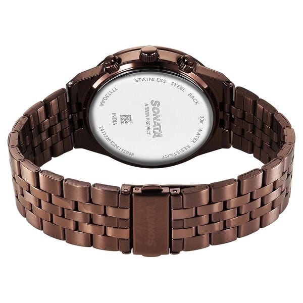 Sonata 77173QM01 Men Eternia Quartz Multifunction Brown Dial Metal Strap Watch