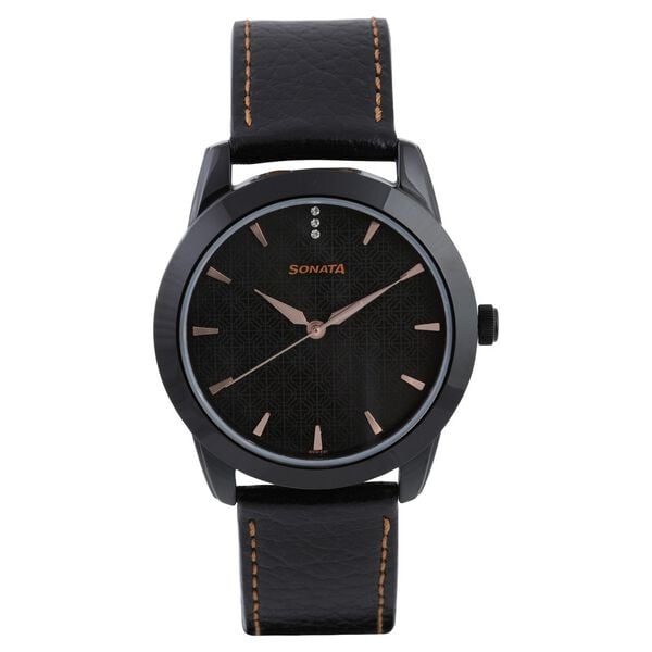 Sonata 7924NL01 Analog Quartz Men Watch with Black Leather Strap