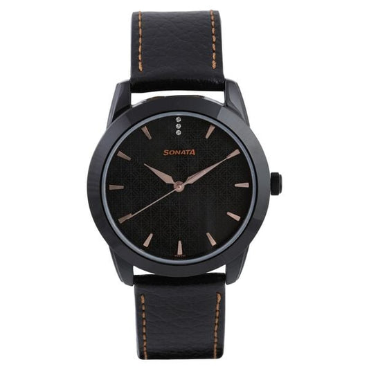 Sonata 7924NL01 Analog Quartz Men Watch with Black Leather Strap