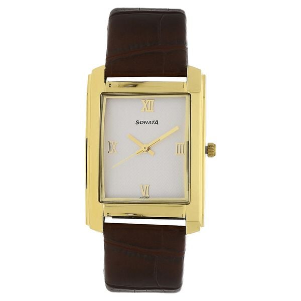 Sonata 7953YL01 Quartz Analog White Dial Leather Strap Watch for Men