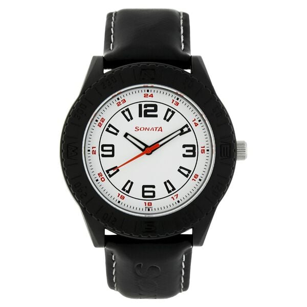 Sonata 7984PP01J Classic Men’s Quartz Analog White Dial Watch