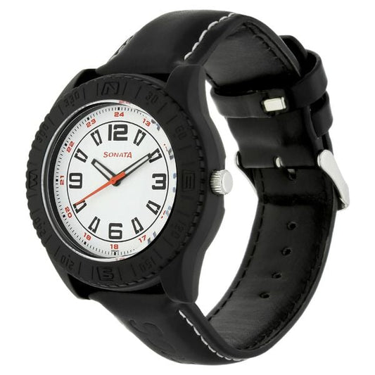 Sonata 7984PP01J Classic Men’s Quartz Analog White Dial Watch