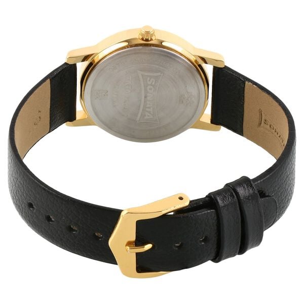 Sonata 7987YL01W Analog Quartz Men’s Watch – Black Leather Strap, Gold Case, Gold Dial
