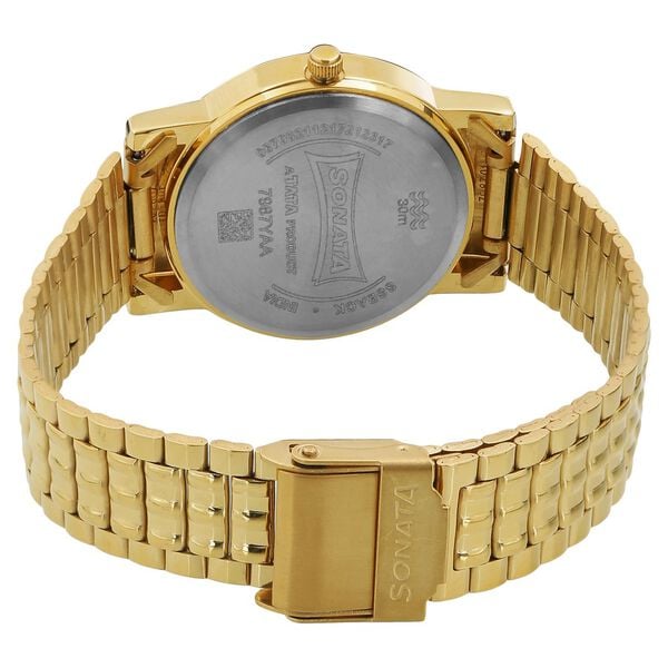 Sonata 7987YM05W Quartz Analog White Dial Men’s Watch with Gold Metal Strap