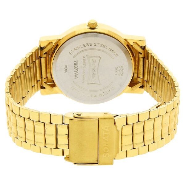 Sonata 7987YM06W Quartz Analog Champagne Dial Men’s Watch with Gold Stainless Steel Strap