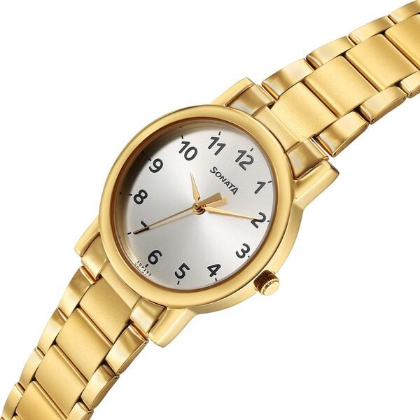 Sonata 7987YM11W Classic Quartz Analog Silver Dial Golden Stainless Steel Strap Men's Watch
