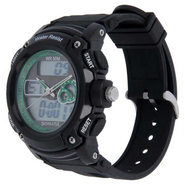 Sonata 7989PP04 Men SF Super Fibre Analog‑Digital Multi‑Colour Dial Black Plastic Strap Watch