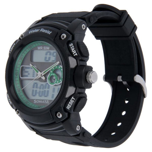 Sonata 7989PP04 Men SF Super Fibre Analog‑Digital Multi‑Colour Dial Black Plastic Strap Watch