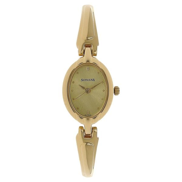 Sonata 8048YM02 Analog Quartz Women Champagne Dial Gold Stainless Steel Bracelet Watch