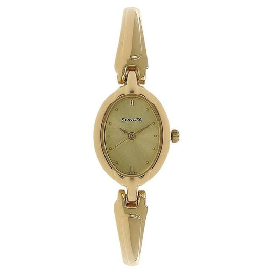Sonata 8048YM02 Analog Quartz Women Champagne Dial Gold Stainless Steel Bracelet Watch
