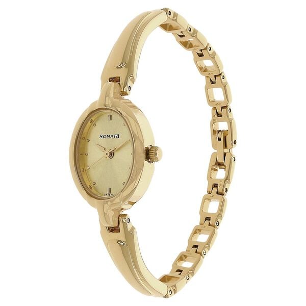 Sonata 8048YM02 Analog Quartz Women Champagne Dial Gold Stainless Steel Bracelet Watch