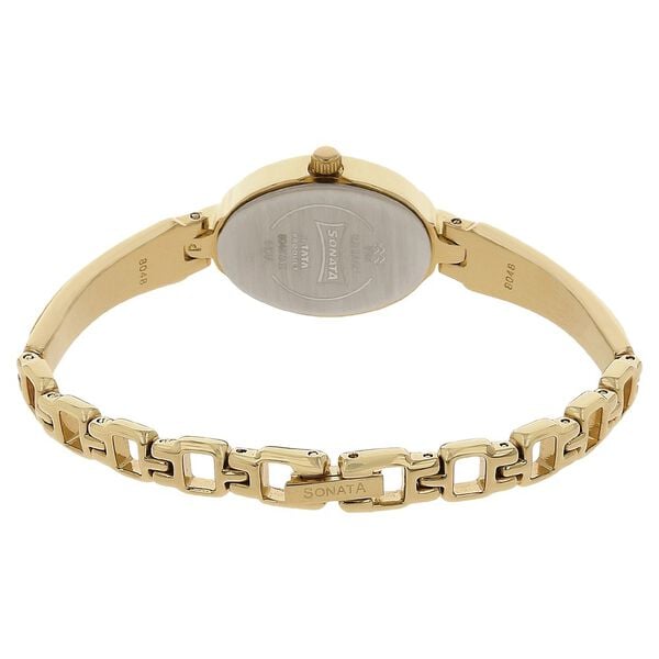 Sonata 8048YM02 Analog Quartz Women Champagne Dial Gold Stainless Steel Bracelet Watch