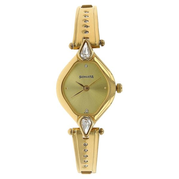 Sonata 8063YM02 Quartz Analog Champagne Dial Stainless Steel Strap Watch for Women