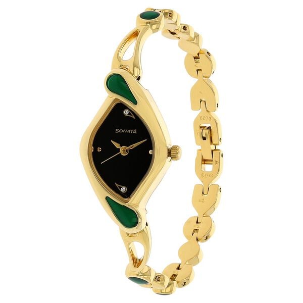 Sonata 8073YM02 Enamel Black Dial Women’s Quartz Analog Watch