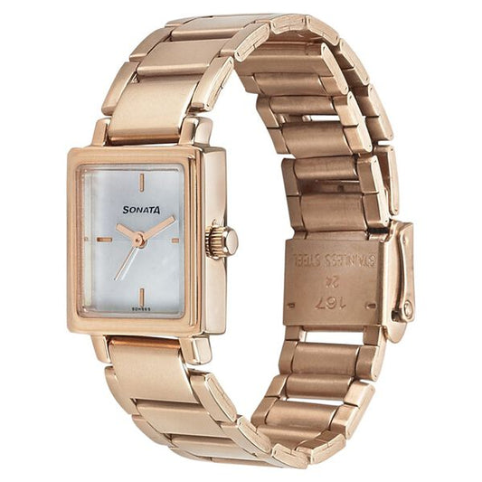 Sonata 8080WM01 Women’s Blush Mother-of-Pearl Dial Rose Gold Stainless Steel Watch