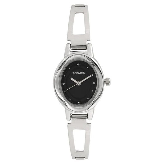 Sonata 8085SM01 Women Analog Black Dial Stainless Steel Watch