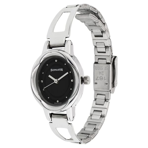 Sonata 8085SM01 Women Analog Black Dial Stainless Steel Watch