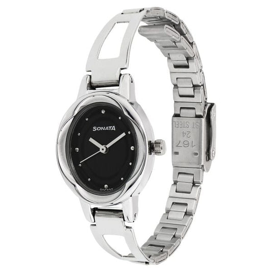 Sonata 8085SM01 Women Analog Black Dial Stainless Steel Watch