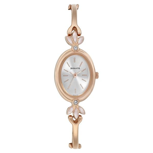 Sonata 8091WM01 Blush Quartz Analog Silver Dial Rose Gold Metal Strap Watch for Women