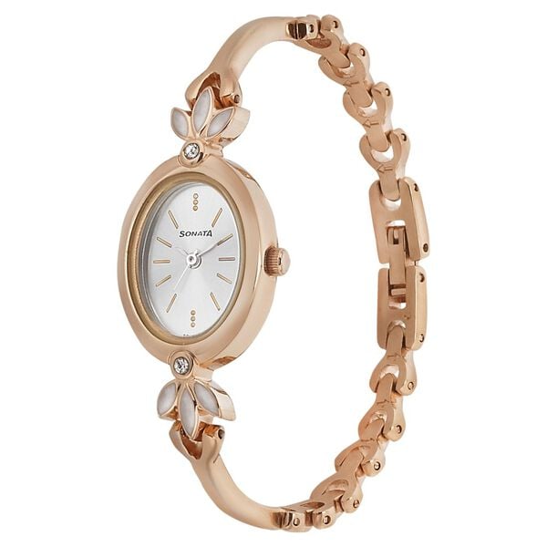 Sonata 8091WM01 Blush Quartz Analog Silver Dial Rose Gold Metal Strap Watch for Women