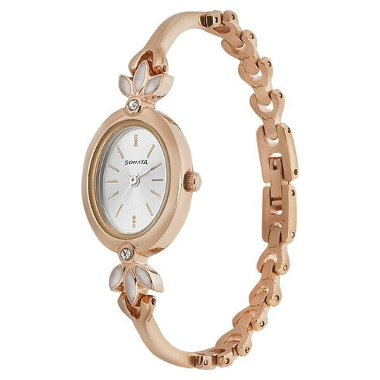 Sonata 8091WM01 Blush Quartz Analog Silver Dial Rose Gold Metal Strap Watch for Women