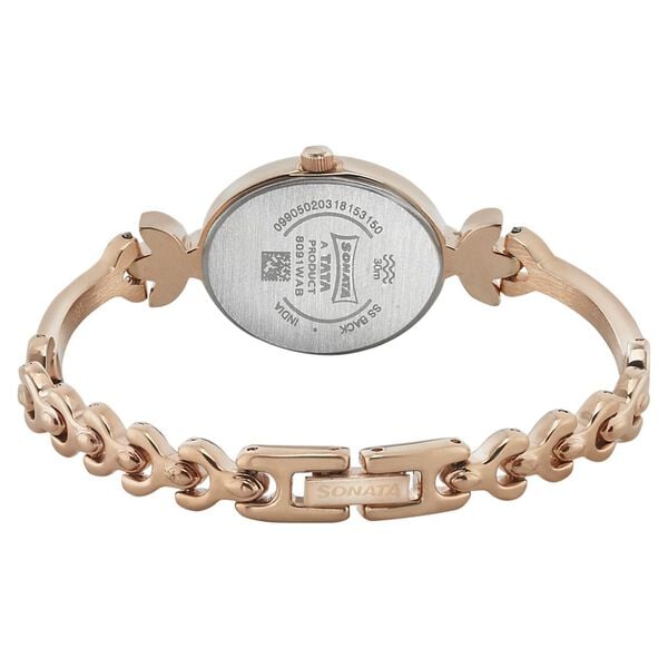Sonata 8091WM01 Blush Quartz Analog Silver Dial Rose Gold Metal Strap Watch for Women