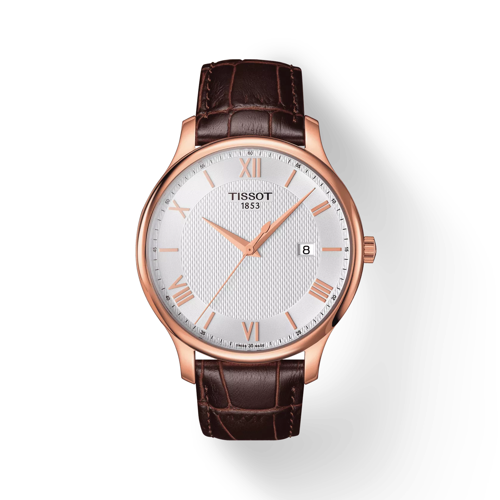 Tissot T0636103603800 Silver Dial 42 mm Men’s Swiss Quartz Tradition Watch – Rose Gold PVD Case, Brown Leather Strap