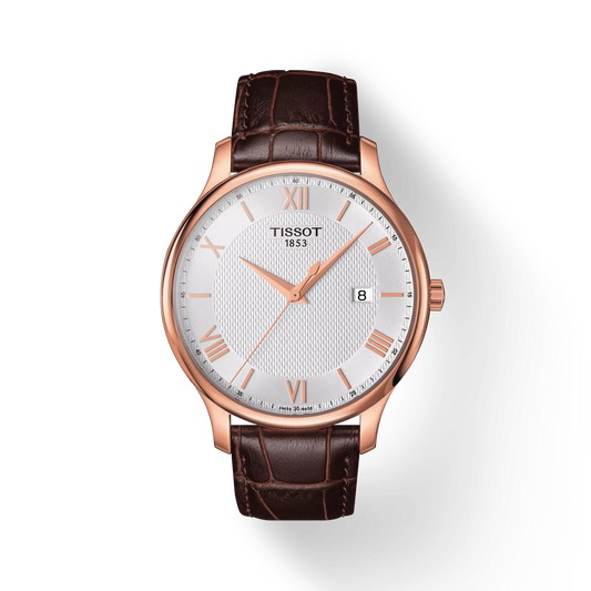 Tissot T0636103603800 Silver Dial 42 mm Men’s Swiss Quartz Tradition Watch – Rose Gold PVD Case, Brown Leather Strap