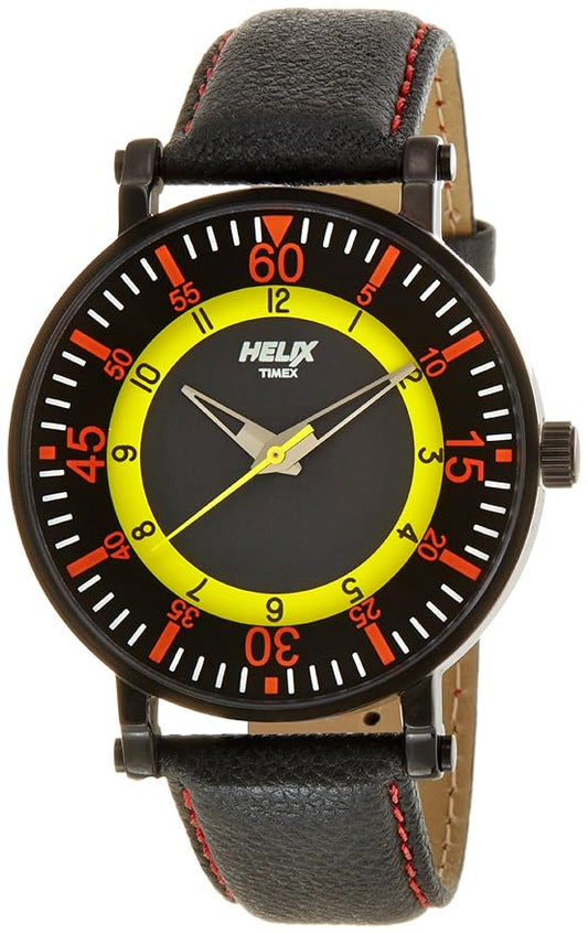 Timex 08HG01 Men’s Analog Black Leather Strap Round Dial Watch