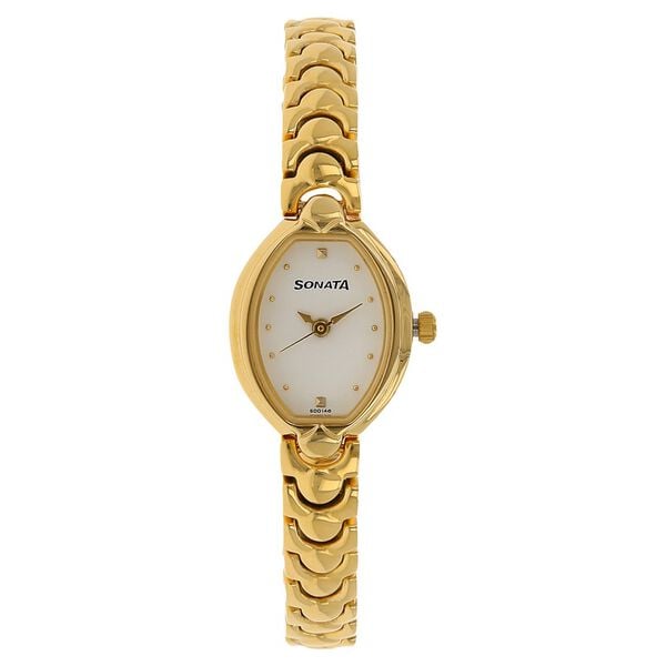 Sonata 8107YM01 Women’s White Dial Gold Stainless Steel Analog Quartz Watch