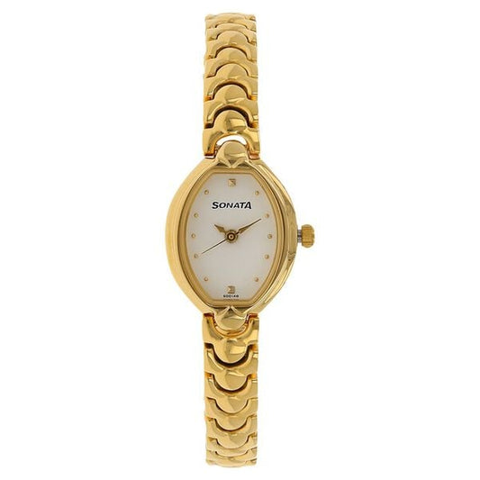Sonata 8107YM01 Women’s White Dial Gold Stainless Steel Analog Quartz Watch