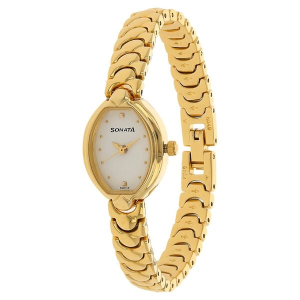 Sonata 8107YM01 Women’s White Dial Gold Stainless Steel Analog Quartz Watch