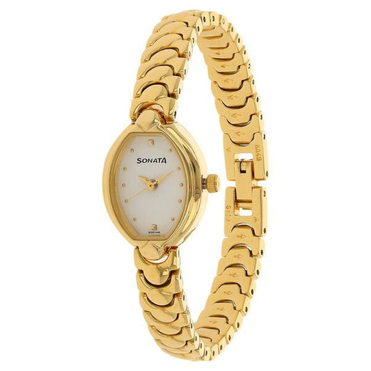 Sonata 8107YM01 Women’s White Dial Gold Stainless Steel Analog Quartz Watch