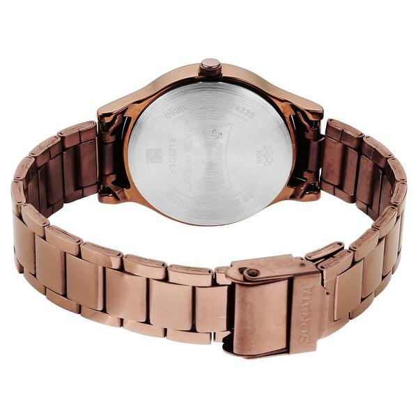 Sonata 8123QM01 Quartz Analog Brown Dial Stainless Steel Strap Watch for Women